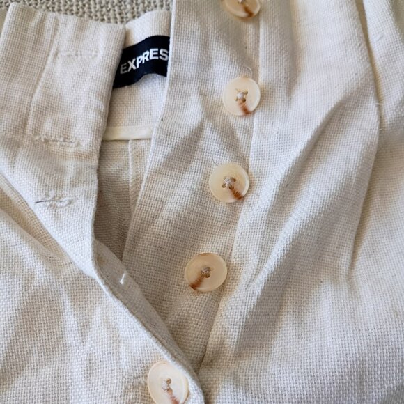 Express High Rise Bermuda Shorts 00 – Button Front Linen Blend Neutral Beige - Picture 3 of 6